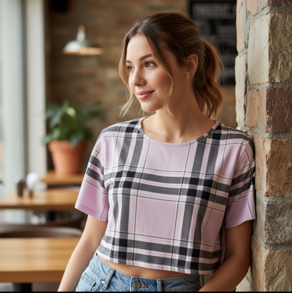 Chic Plaid Pink Crop Top